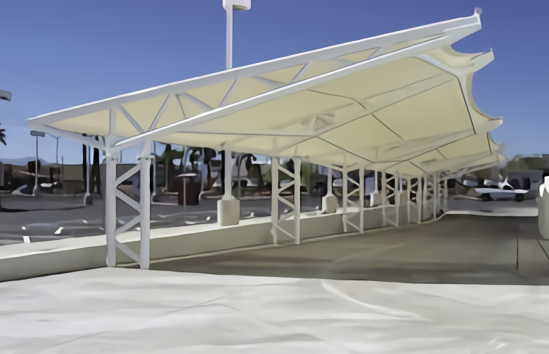 Model kanopi membrane gable untuk pintu masuk dan area bisnis